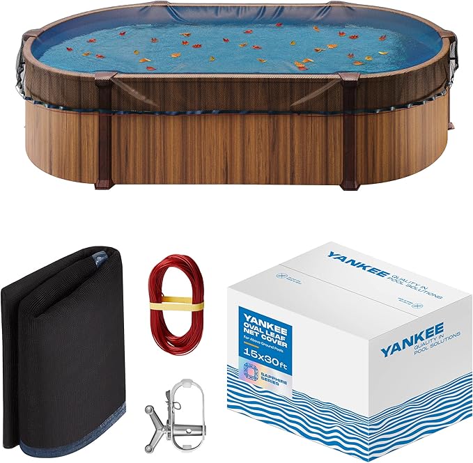 Yankee Pool Leaf Net Cover for Oval Pool 15x30 Ft.- Heavy-Duty 0.15” Above-Ground Leaf Net | Swimming Pool Net to Protect from Leaves, Debris, and Clogging