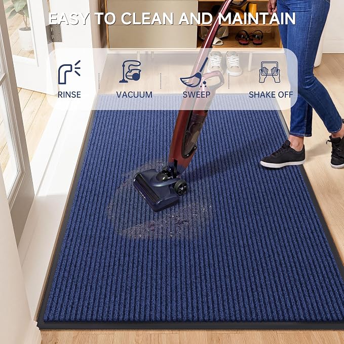100pointONE Front Door Mat, Heavy Duty Indoor Outdoor Doormat, 48" x 36" Low Profile Outdoor Mats for Home Entrance, Stain and Fade Resistant Shoe Scraper Mat, Ideal for High Traffic Area, Blue