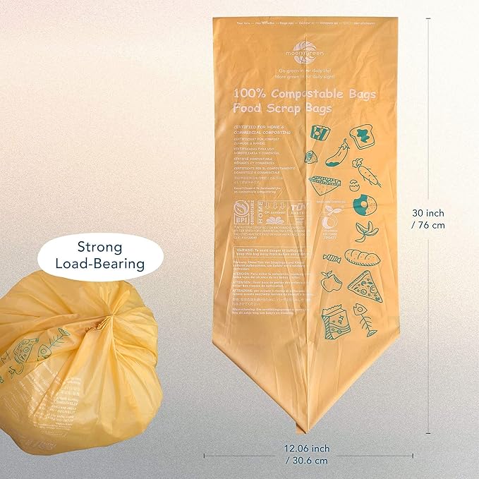 100% Compostable Trash Bags, 2.6 Gallon +3 Gallon+13 Gallon, Extra Thick, Food Scrap Waste Bags & Tall Kitchen Food Waste Bags, US BPI ASTM D6400 and Europe OK Compost Home Certified