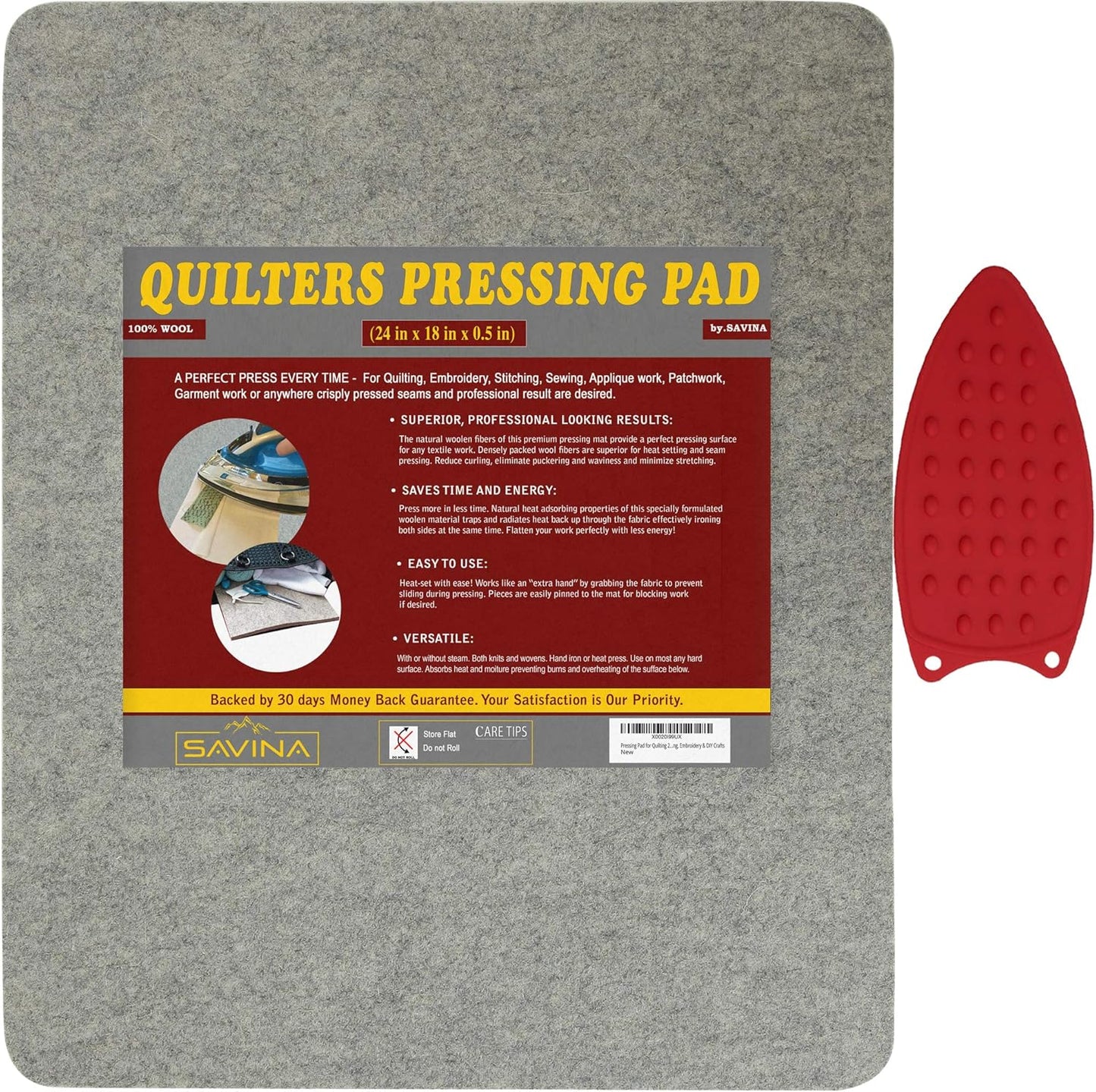 Wool Pressing Pad - 24in x 18in Quilting Ironing Pad - 100% New Zealand Felted Wool Iron Board for Quilters, Great for Quilting Sewing Projects by SAVINA