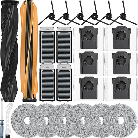 26Pcs X50 Ultra Accessories Kit fot L50 Ultra/Matrix10 ultra/L40s Pro Ultra/Mova V50 Ultra Replacement Parts,2 Main Brush 4Hepa Filters 6Side Brush 6Vacuum Bags 6Mop Pads