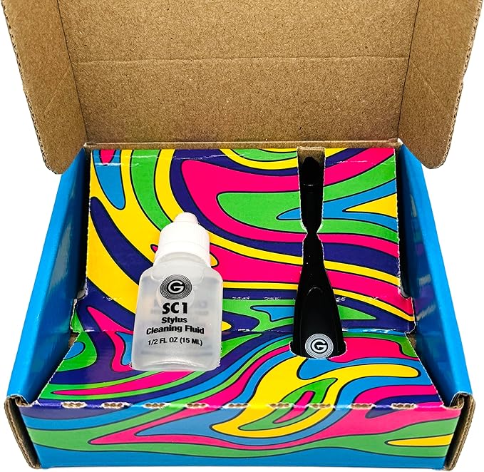 GrooveWasher SC1 Stylus Cleaning Kit to Clean LP Record Player Cartridge Needle – Anti-static Easy-Grip Brush + Stylus Cleaning Solution