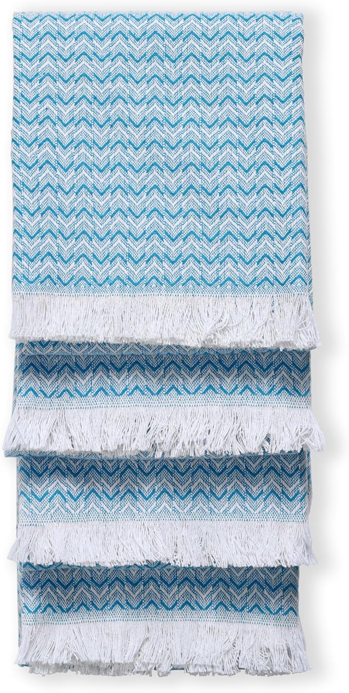 TWINY threads Kitchen Dish Towel Chevron Weave, Large Premium 100% Cotton Kitchen Linen Set, Absorbent Dish Rags for Drying Dishes, Quick Drying Washable Reusable, 4 Pack, 16x26 Inch, Turquiose Blue