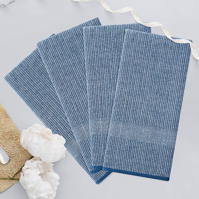 Homaxy Premium Kitchen Towels(18”x 28”, 3 Pack), Large Cotton Kitchen Hand Towels, Flat and Terry Dish Towels, 380 GSM Highly Absorbent Tea Towels Set with Hanging Loop, Navy Blue