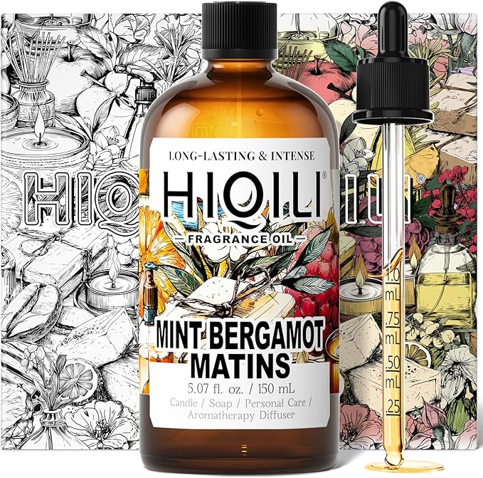 HIQILI Mint Bergamot Matins Fragrance Oil for Diffuser, Candle & Soap, Hand Wash & Air Fresheners Making- Floral Notes, Long-Lasting- 5.07 fl oz
