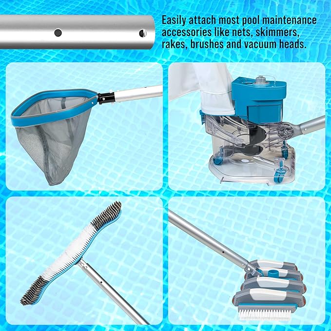 U.S. Pool Supply Telescoping Pole 15-Foot Aluminum Pool Pole Telescopic Cleaning, Adjustable 4 Piece Expandable Step-Up - Twist Locking Cams, Attach Connect Skimmer Net Rake Brush Vacuum Heads Hoses