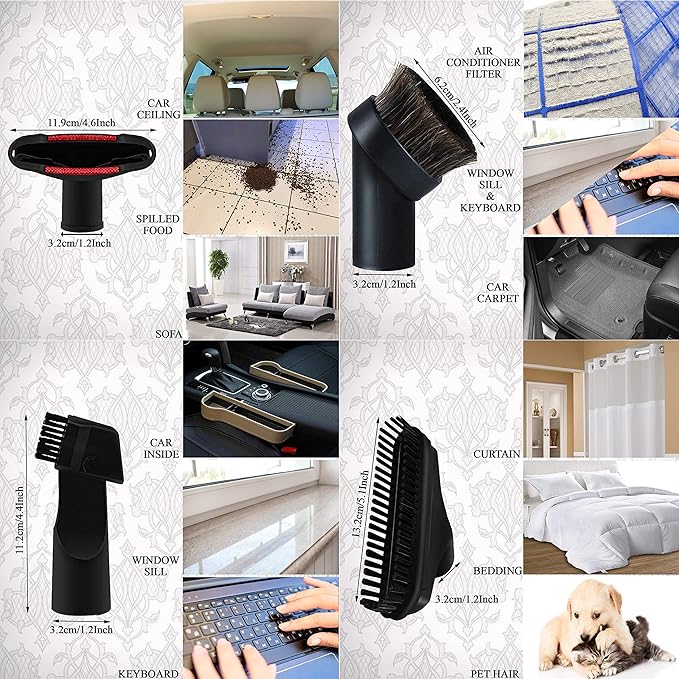 Household Cleaning Kit Vacuum Cleaner Accessories & Air Driven Pet Upholstery Turbo Brush Vacuums Nozzle Tool Pet Attachment Swivel Head with 35mm to 32mm Vacuum Attachment Adapter for Shark Miele