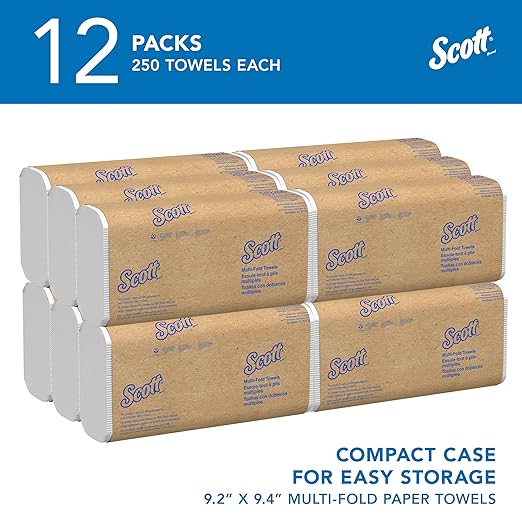 Scott® Professional Universal Multifold Paper Towels, Bulk (03650), Absorbency Pockets, 9.2" x 9.4" sheets, Plus Tier, Compressed, White (250 Sheets/Pack, 12 Packs/Case, 3,000 Sheets/Case)