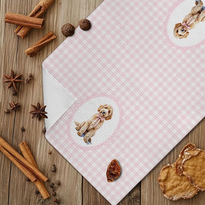 Coquette Pink Bow Goldendoodle Dog Kitchen Hand Towels for Bathroom, Golden Doodle Gifts Women, Coquette Pink Goldendoodle Dog Girly Bathroom Kitchen Decor, 16x24 Inches