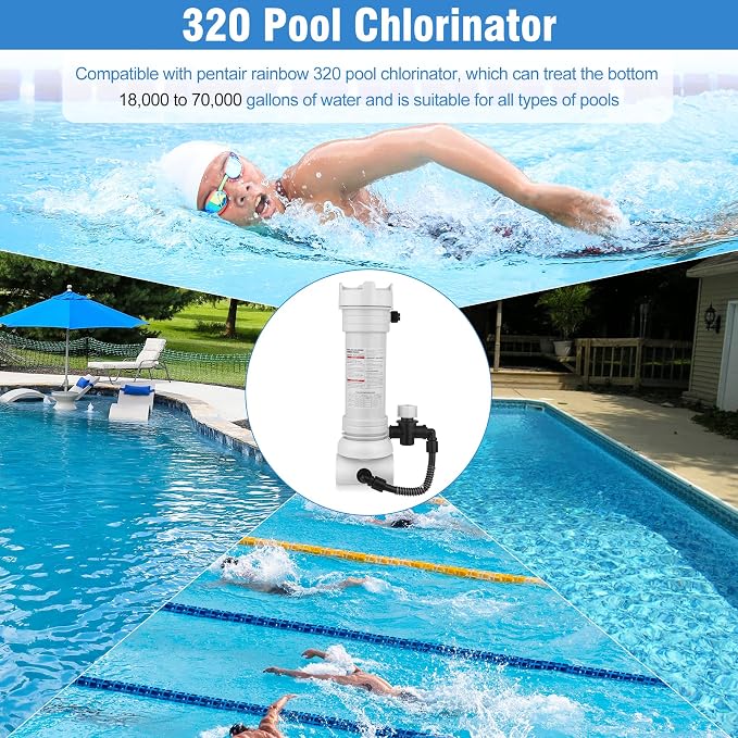 Upgraded 320 Pool Chlorinator Automatic Chlorine/Bromine Inline Feeder Compatible with pentair Rainbow 320 Chlorinator, R171096 Feeder for Various Online and Offline Pools and spa Centers