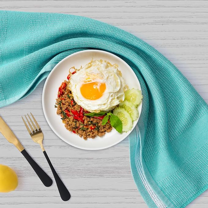Homaxy Premium Kitchen Towels(18”x 28”, 3 Pack), Large Cotton Kitchen Hand Towels, Flat and Terry Dish Towels, 380 GSM Highly Absorbent Tea Towel Set with Hanging Loop, Teal