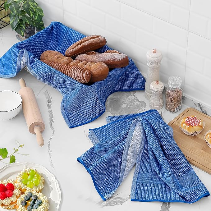 Homaxy Premium Kitchen Towels(18”x 28”, 3 Pack), Large Cotton Kitchen Hand Towels, Flat and Terry Dish Towels, 380 GSM Highly Absorbent Tea Towel Set with Hanging Loop, Blueberry