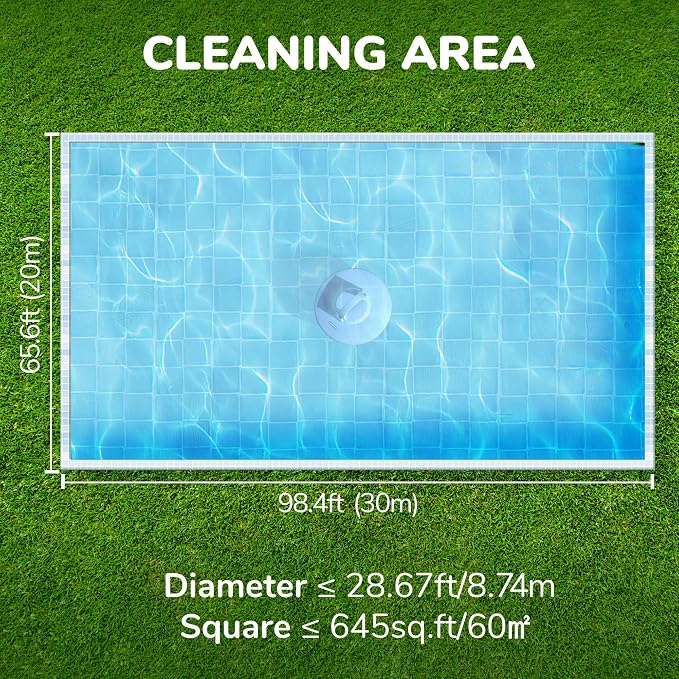 Robotic Pool Cleaner, Cordless Pool Vacuum with Dual-Drive Motors, Top Handle, Self-Parking Technology, Lightweight, Perfect for Above-Ground/In-Ground Flat Pools up to 645sq.ft (Lasts 90 Mins)