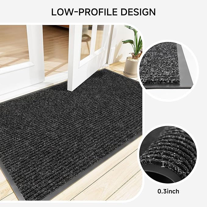 100pointONE Front Door Mat, Heavy Duty Indoor Outdoor Doormat for Entryway, 48" x 24" Low Profile Outdoor Mats for Home Entrance, Stain and Fade Resistant Welcome Mat for High Traffic Area, Black