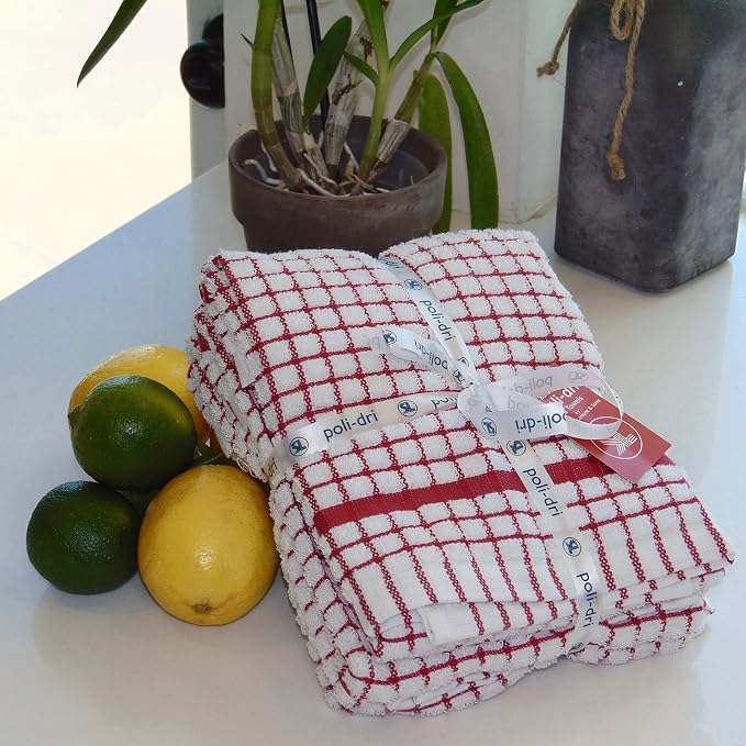 poli-dri New Samuel Lamont Authentic Kitchen Tea Towels (Red, 3 Pack)