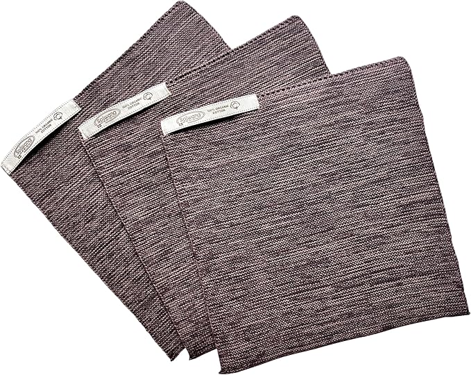 Solwang 3-Piece Danish Cotton Dishcloths in 100% Certified Organic Cotton Made in India (Grey Dark Melange Organic Trio)