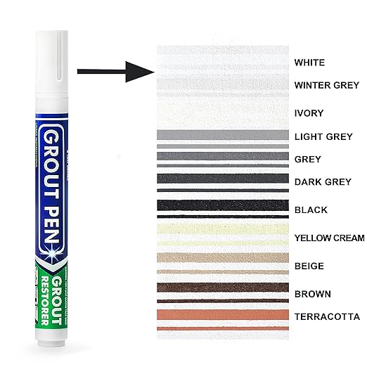 Grout Pen Tile Paint Marker: Waterproof Grout Colorant and Sealer Pen to Renew, Repair, and Refresh Tile Grout - Cleaner Coating Stain Pens - 2 Pack, 15mm Wide Ivory and 5mm Narrow White Tip