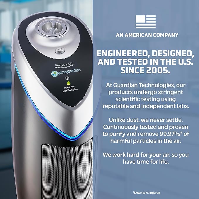 Germ Guardian AC4825 Air Purifier Bundle with FLT4825 True HEPA Replacement Filter, Quietly Filters Allergies, Pollen, Smoke, Dust, Pet Dander, Mold,Odors, UV Light Sanitizer Eliminates Germs, 22 in.