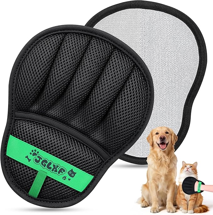 Upgraded Pet Hair Removal Glove for Dogs & Cats, Electrostatic Five-Finger Hair Remover for Furniture, Couch, Carpet, Clothing& Car Seat, 2Pcs Reusable Magic Brush Pet Hair Remover Tool (Black)