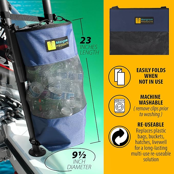 Mangrove Products: Portable Boat Trash Can, Reusable Trash Bag, Boating Equipment, Boat Storage, Boat Accessories Marine, Pontoon Boat Accessories, Fishing, Sandbar, RV, or Camping