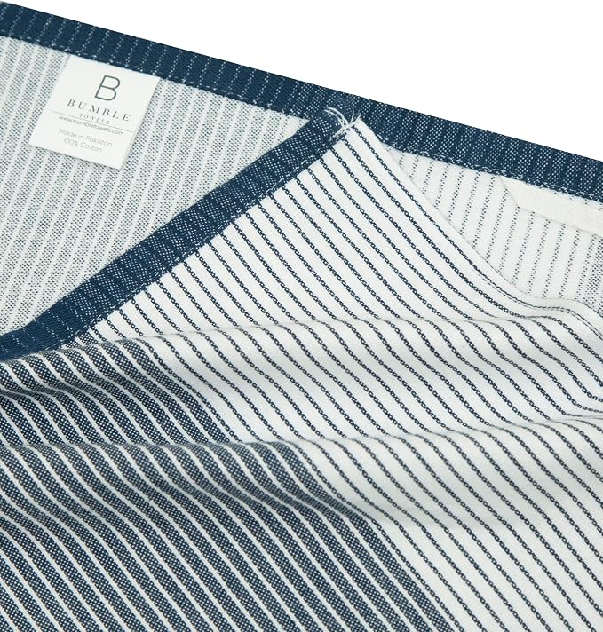 Premium Kitchen Towels (20”x 28”, 6 Pack) | Yarn Dyed Flat Woven Stripe Kitchen Towel Set| 238 GSM | Highly Absorbent with Hanging Loop | Blue