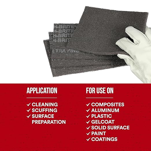 3M Scotch-Brite Ultra Fine Grade 7448 Hand Pad, Pack of 20, 6 in x 9 in Hand Pads, Nonwoven Silicon Carbide, Surface Preparation, Scuffing, and Cleaning, Gray
