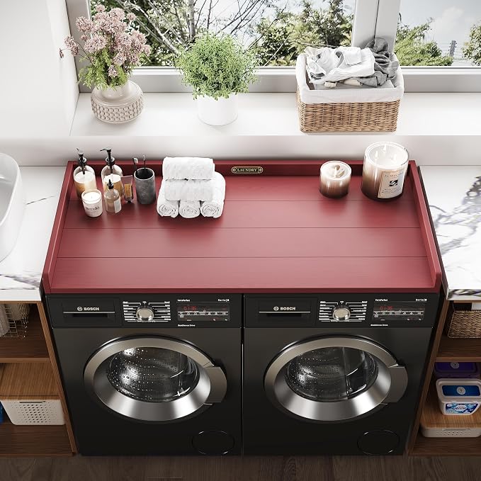 No-Installation HDPE Washer Dryer Countertop Washer and Dryer Topper Covers for The Top Laundry Countertop Laundry Room Organization No Water Leakage,Red