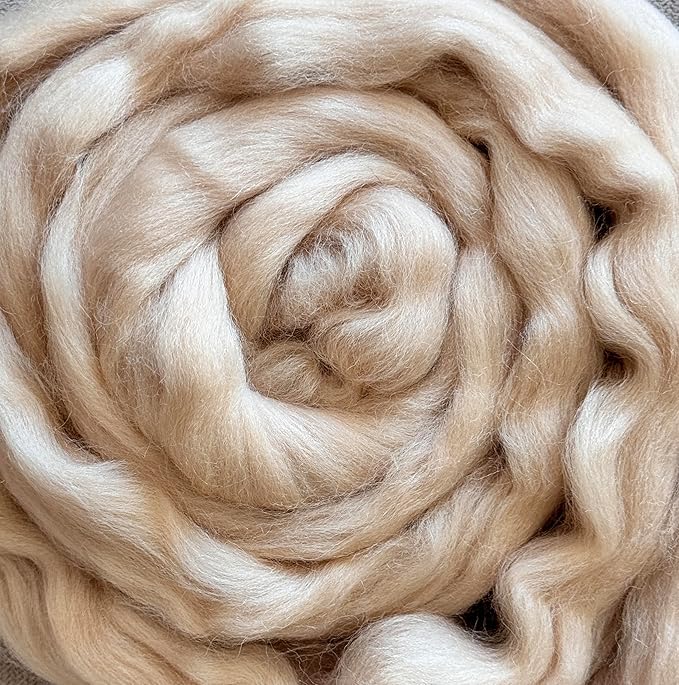 Colored Natural Wool roving, 1 lb. Best Wool for Needle Felting, Wet Felting, handcrafts and Spinning. (Cream Beige, 1 lb)