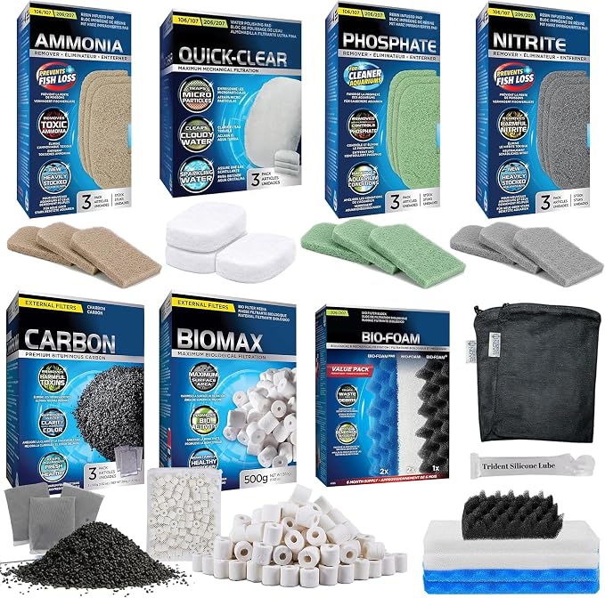 23 Pcs 206/207 Filter Media Canister Filter Maintenance & Replacement Filter Media Kit, Quick Clear, Carbon Bags (300g), Biomax (500g), Bio Foam, Phosphate-Ammonia-Nitrite Remover, Including Mesh Bags