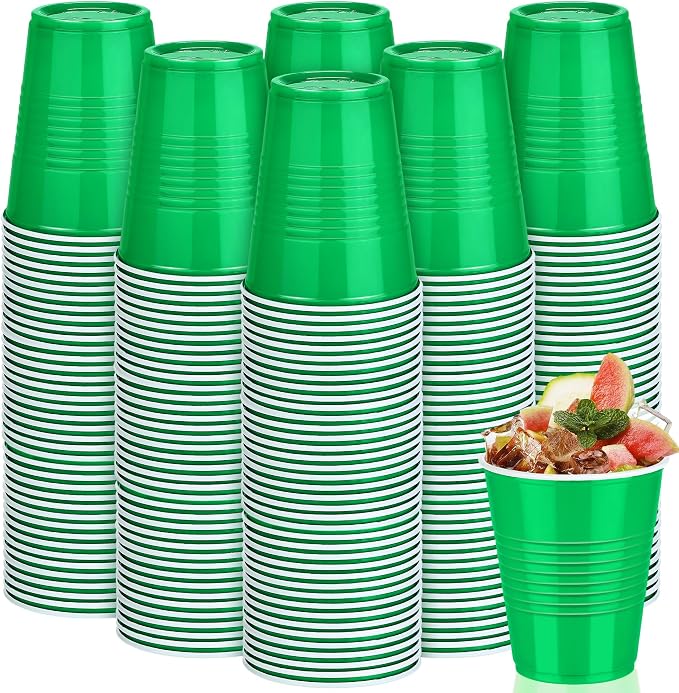 Kochorie 200 Pack Disposable Plastic Cups 12 Ounce Green Solo Cups Drinking Party Cups Bulk Party Cups for Christmas Halloween Wedding Birthday Parties, Picnics Events