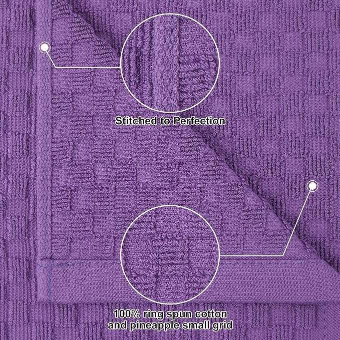 Homaxy 100% Cotton Kitchen Towels and Dishcloths Set, 12 x 12 & 15 x 25 Inches, Set of 16 Bulk Terry Cloth Dish Towels, Super Soft and Absorbent Hand Towel with Hanging Loop, Purple