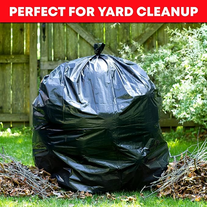 Tasker 65 Gallon Trash Bags for Toter, (Value-Pack 32 Count w/Ties) Heavy Duty Extra Large Garbage Bags for 64-65 Gallon Outdoor Trash Cans, Yard Waste and Lawn Debris