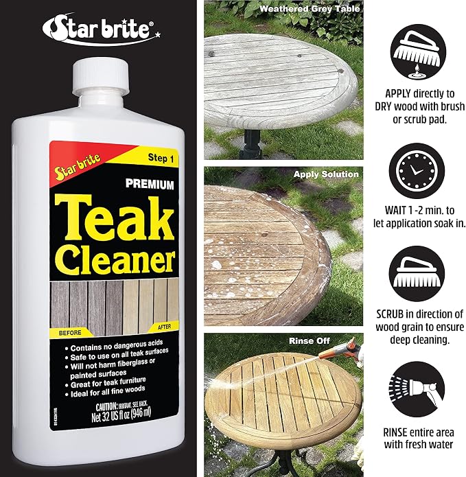 STAR BRITE Premium Golden Teak Oil - Sealer, Preserver & Finish & Other Fine Woods - 16 OZ & Premium Teak Cleaner - Restore, Renew & Refresh Old Weathered Gray Teak Furniture & Other Fine Woods