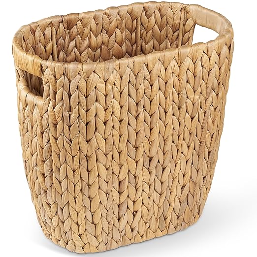 BLUEWEST 3.5 Gallons Wicker Trash Can, Wicker Rattan Bathroom Trash Can with Built-in Handle, Large Handwoven Hyacinth Waste Bin for Office, Bedroom, Living Room, and Kitchen