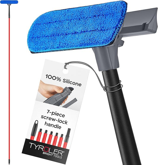 Tyroler Professional Silicone Window Squeegee for Home, 12"-110" Long Squeegee for Window Cleaning, 2-in-1 Window Cleaning Squeegee Kit, Indoor & Outdoor Window Cleaner Tool for High Windows & Glass