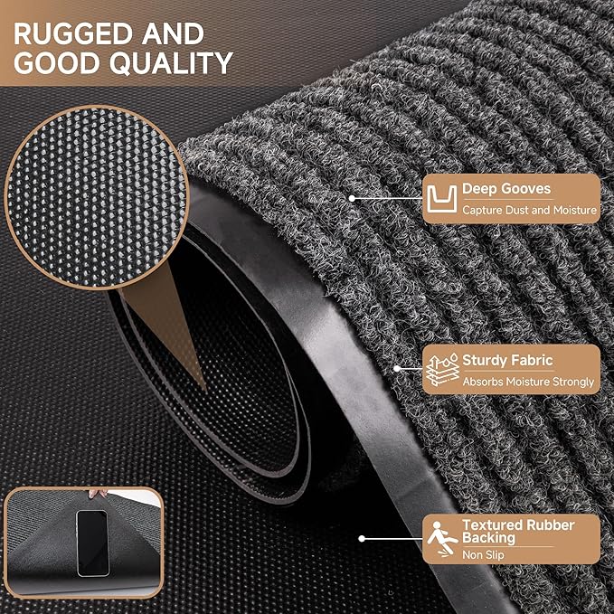 100pointONE Durable Front Door Mat, Heavy Duty Indoor Outdoor Doormat, 48” x 36” Low Profile Outdoor Mats for Home Entrance, Stain and Fade Resistant Shoe Scraper Mat, Ideal for High Traffic Area