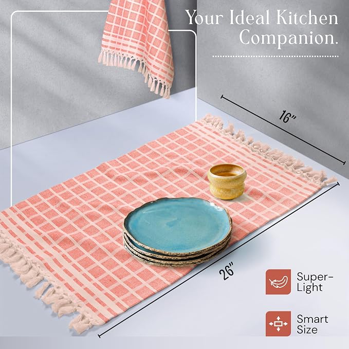 Matrix Dobby Kitchen Towels Set of 12, 100% Cotton, Combo Pack, 16"x26", Absorbent Tea Towels with Handmade Tassels, Reusable Cleaning Cloths - Orange, Mint Green, Sky Blue