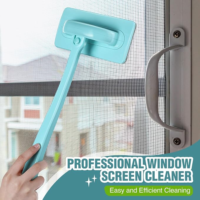 Window Screen Cleaner Brush, Mesh Window Cleaning Brush Kit with Replaceable Heads and Detachable Handle, Wet & Dry Dual Use for Screens, Doors, Patio(3 Pack)
