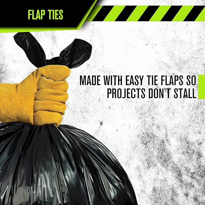 Heavy Duty 56 Gallon Trash Bags - (Huge 100 Pack/w Flap Ties) - 2.0 MIL (Equivalent) 43" x 46" Star Sealed Bottom Thick Garbage Bags for Contractors, Lawn, Leaf, Yard Waste, Commercial Kitchen