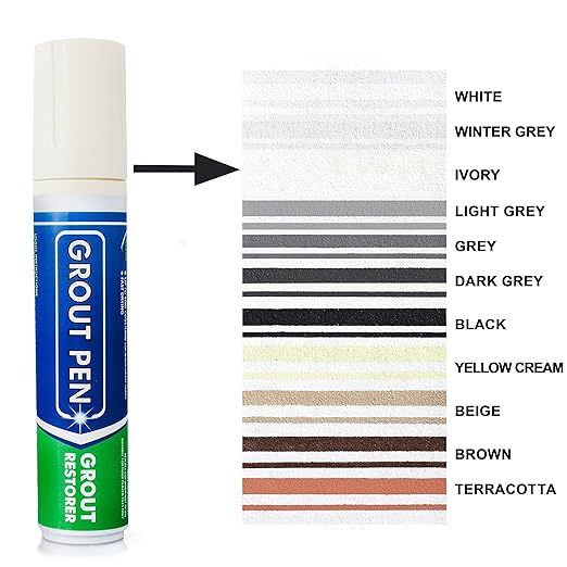 Grout Pen Tile Paint Marker: Waterproof Grout Colorant and Sealer Pen to Renew, Repair, and Refresh Tile Grout - Cleaner Coating Stain Pens - 2 Pack, 15mm Wide Ivory and 5mm Narrow White Tip
