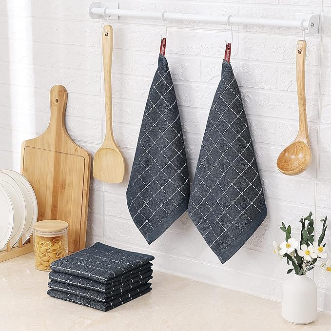 Homaxy 100% Cotton Terry Kitchen Dish Cloths, Ultra Soft and Absorbent Dish Towels for Kitchen, Suitable for Drying and Washing Dishes, 24 Pack, 12 x 12 Inches, Dark Grey
