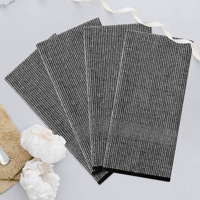 Homaxy Premium Kitchen Towels(18”x 28”, 6 Pack), Large Cotton Kitchen Hand Towels, Flat and Terry Dish Towels, 380 GSM Highly Absorbent Tea Towel Set with Hanging Loop, Black