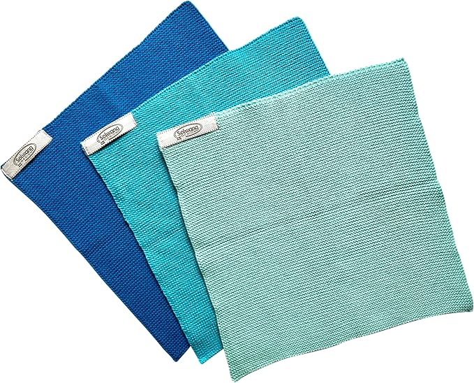 Solwang 3-Piece Danish Cotton Dishcloths in 100% Certified Organic Cotton Made in India (Dark Aqua Organic Combi), 619317045637
