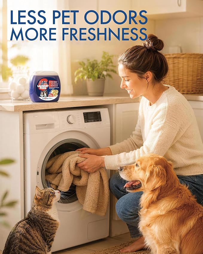 FurGone Laundry Detergent Pods for Pet Owners, 52 Count, Pet Hair Remover & Odor Eliminator, Rose & Oud Scent, Bio-Based Formula, Tough Stain Removal, Fast Dissolving, HE Compatible
