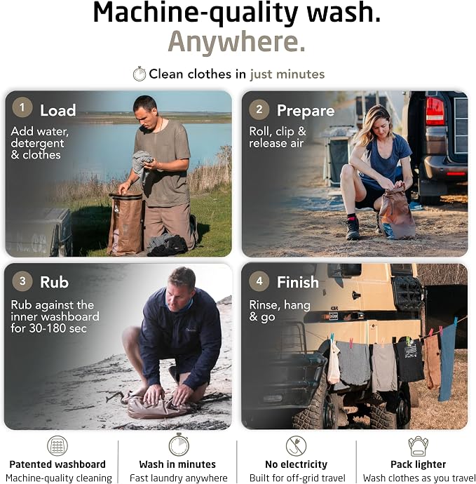 Scrubba Tactical Wash Bag - Patented Washboard-in-a-Bag™ Portable Travel Washing Machine for Military, Camping, Hunting & Overlanding - Wash Clothes Anywhere in Minutes (5.4 oz)