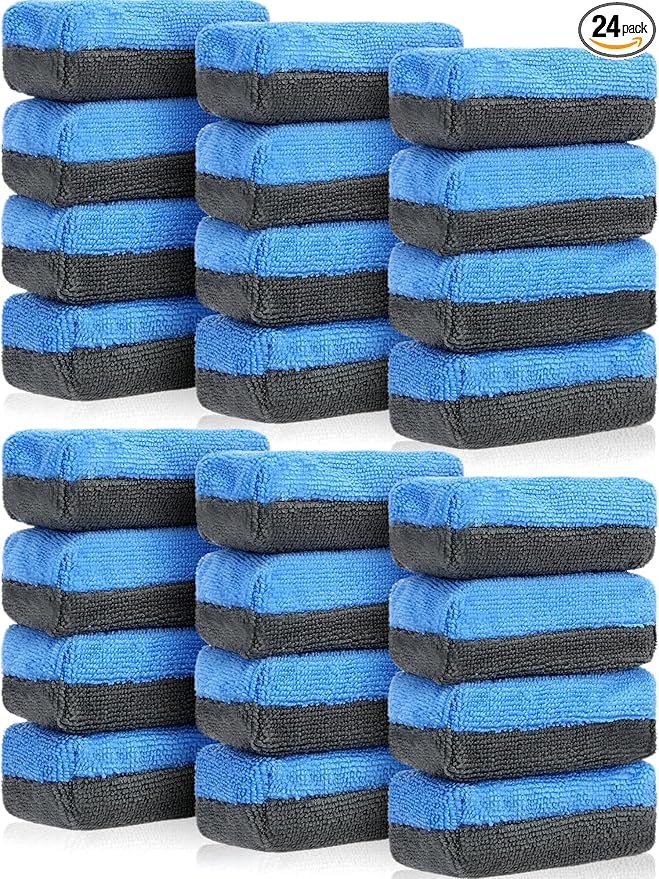 Mudder 24 Pcs 3.5 x 1.5 x 1.5 Inch Car Wax Applicator Pad Rectangular Microfiber Applicator Pads Sponge Ceramic Coating Applicator Car Foam Cleaning for Wax Applying Sealants Detailing Polishing