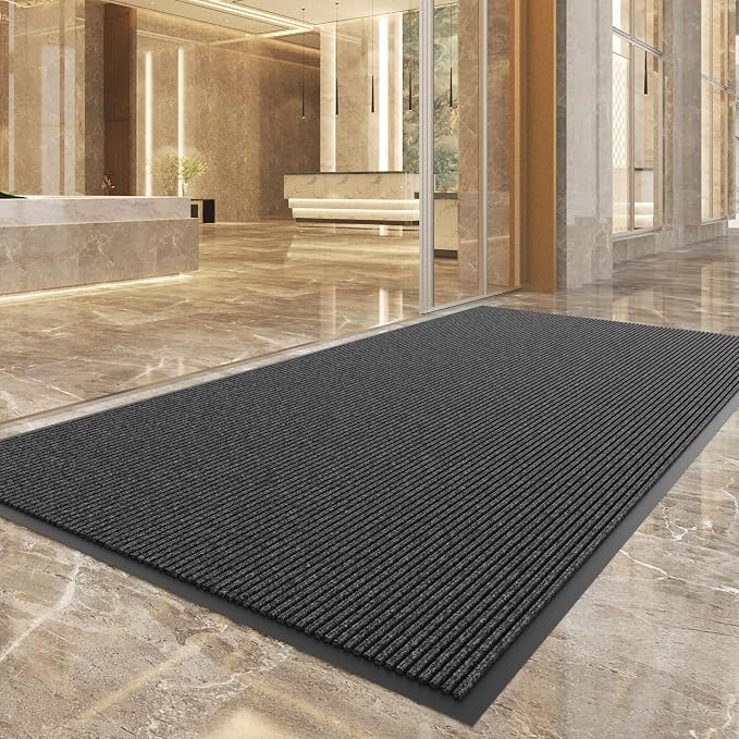 100pointONE Front Door Mat, Heavy Duty Indoor Outdoor Doormat for Entryway, 60" x 48" Low Profile Outdoor Mats for Home Entrance, Stain and Fade Resistant Welcome Mat for High Traffic Area, Dark Gray