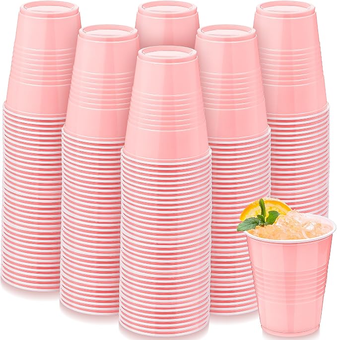 Kochorie 200 Pack Pink Disposable Plastic Cups 12 Ounce Drinking Party Cups Bulk Party Cups for Wedding Birthday Graduation Christmas Parties, Picnics Events