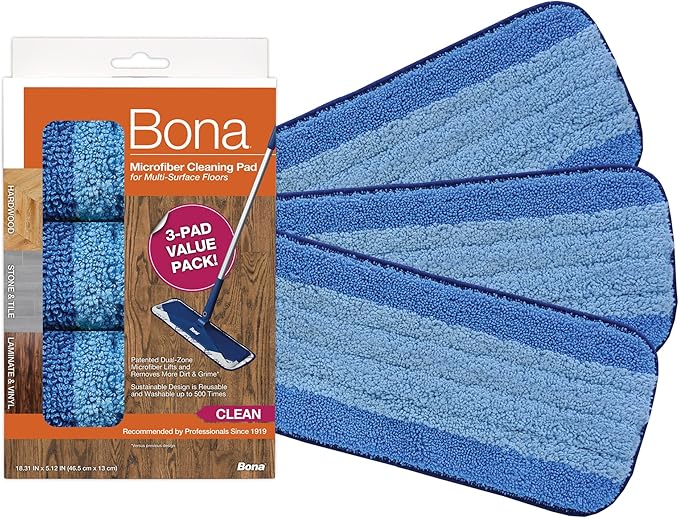 Bona Hardwood Floor Premium Spray Mop & Bona Microfiber Cleaning Pad for Hardwood & Hard Surface Floors - 3 Pack & Bona Hardwood Floor Cleaner Refill - 128 fl oz