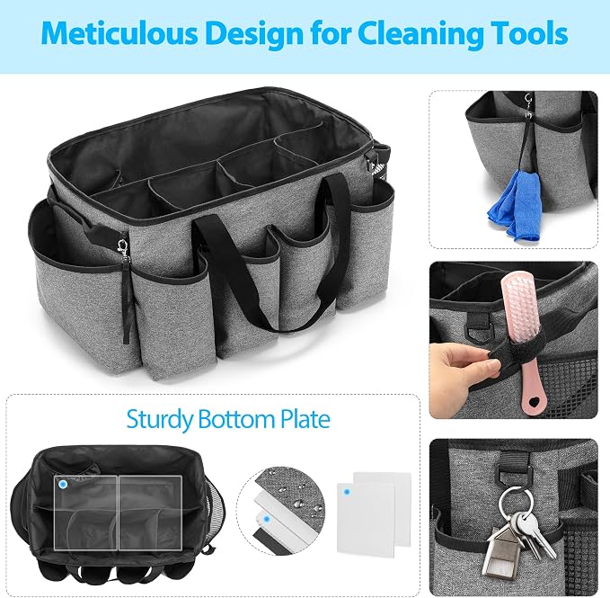 HODRANT Extra-Large Cleaning Caddy & Large Cleaning Apron, Gray Cleaning Supplies Organizer with Handle & House Cleaning Apron with Dual Shoulder Straps For Cleaning Tools Products Storage